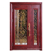 Amaranth Color Gold grill design One And Half Door  Front  Entrance Security Steel Door Doors For Exterior